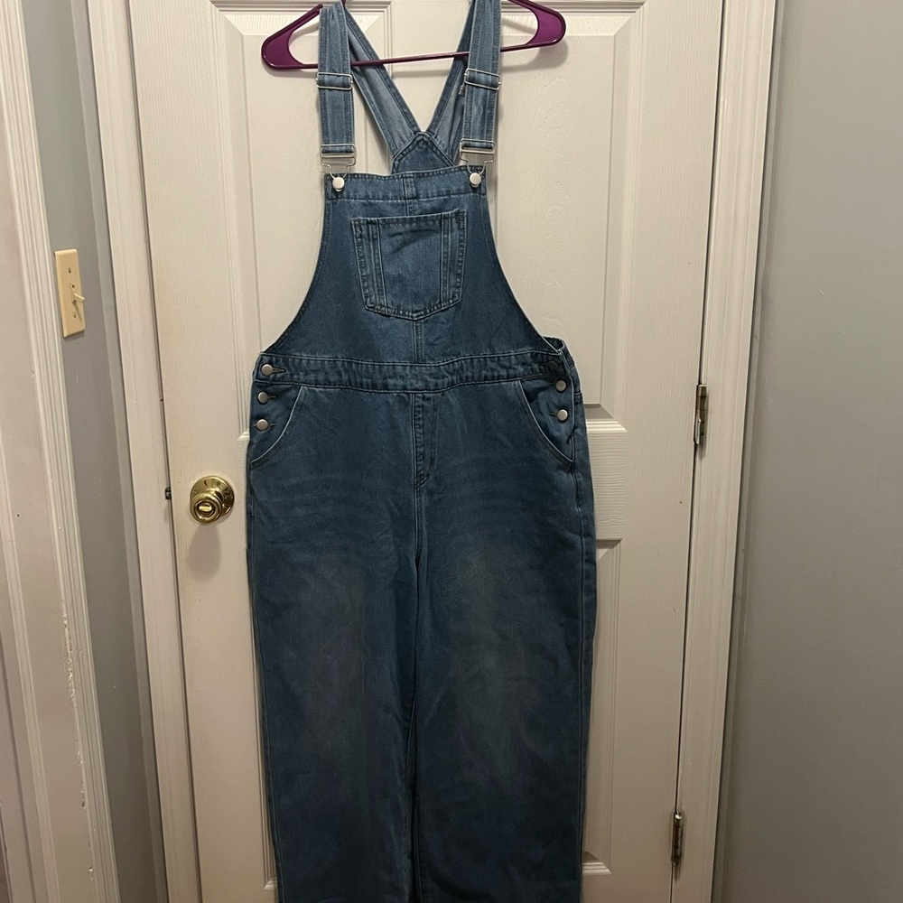 SHEIN Curve Light Blue Denim Overalls